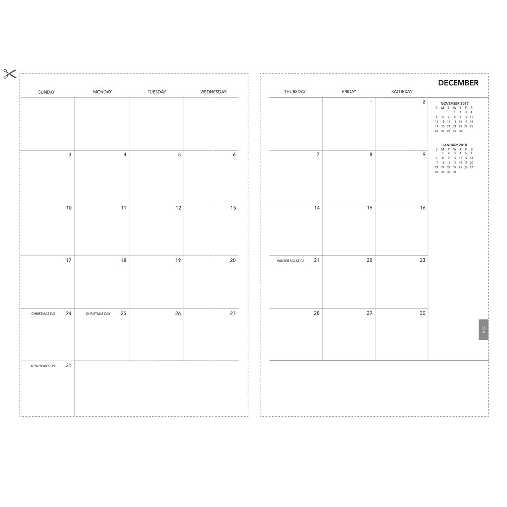 2017 UPstudio Planner Free December Month Layout Download - Square Image